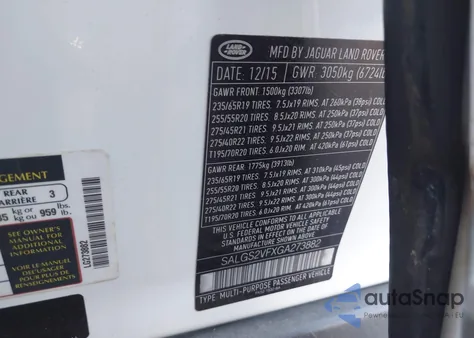 2016 Land Rover Range Rover 3.0L V6 Supercharged Hse из США, поврежденный, VIN SALGS2VFXGA273882